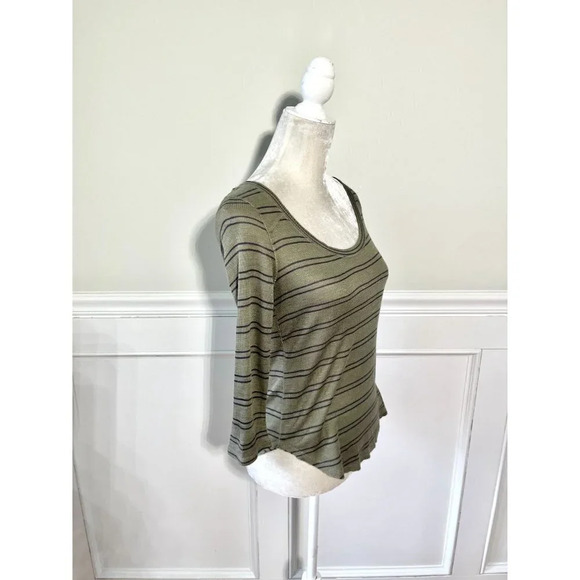 Bongo Super Soft Green Striped Scoop Neck Top S - Picture 3 of 5